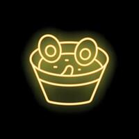 Neon sign of a funny frog face bathing in a bowl vector