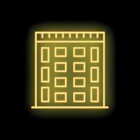 Neon yellow building facade with glowing windows on a black background vector