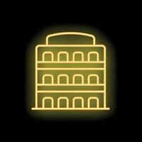 Neon yellow colosseum icon glowing on black background vector