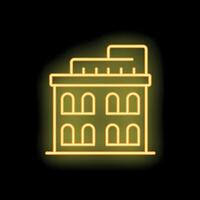 Glowing neon icon of building with arched windows on black background vector