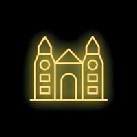 Neon yellow university or government building icon on black background vector