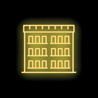 Neon yellow building facade shining on black background vector