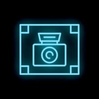 Neon icon of a camera taking a photo vector