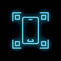 Neon smartphone scanning qr code icon glowing on dark background vector