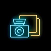Neon sign of instant camera taking pictures vector