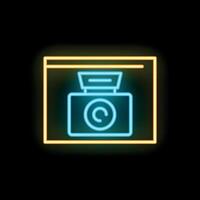 Neon sign of a camera taking a picture in a website frame vector