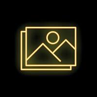 Neon icon showing mountains and sun inside frame vector