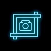 Neon sign representing focusing a camera to take a photo vector