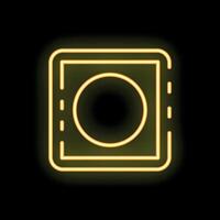 Yellow neon sign of a condom in a square on a black background vector