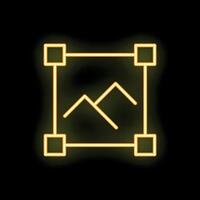 Neon yellow crop image icon showing mountains on black background vector