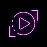 Neon purple play button rotating on black background vector