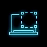 Neon laptop showing selection tool icon on black background vector