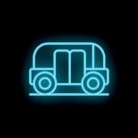 Neon blue school bus shining in the dark background vector