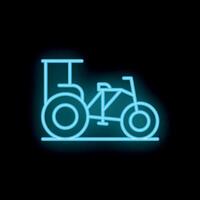 Blue neon sign of a three wheeled bicycle taxi on a black background vector