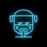Neon blue icon of public transportation bus on black background vector
