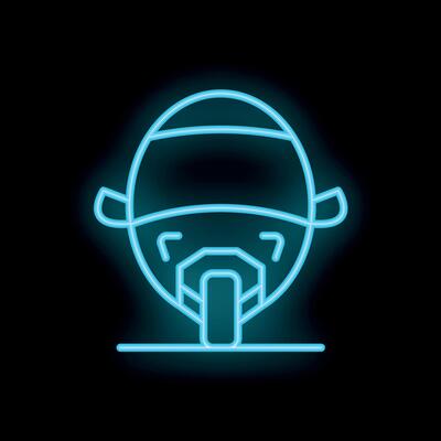 Neon sign showing a man wearing a protective mask and a bandana
