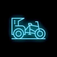 Blue neon sign of a cycle rickshaw shining on a brick wall vector