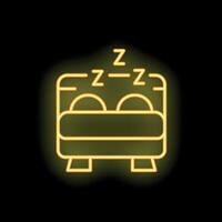 Yellow neon sign of double bed with sleeping symbols on black background vector