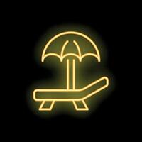 Neon sign representing a beach chair under a sunshade on a black background vector