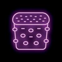 Neon sign of orthopedic mattress with memory foam effect glowing in purple light vector