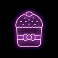 Purple neon easter cake sign with a bow on black background vector