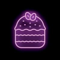 Neon sign showing a delicious layered cake with berries on top vector