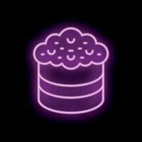 Neon sign of big cake with cream decorated with chocolate sprinkles on top vector