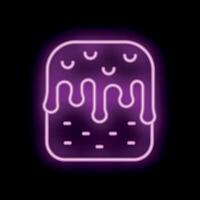Neon icon of cake with icing dripping down sides on black background vector