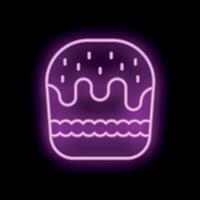 Neon easter cake sign with purple icing glowing on black background vector