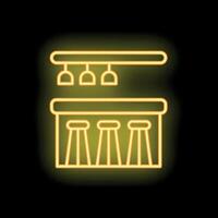 Neon sign depicting bar counter with stools and hanging glasses vector