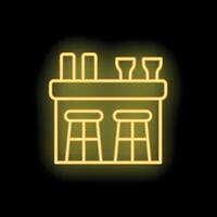 Neon sign of bar counter with stools glowing yellow vector