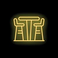 Neon sign showing bar table and stools on black background vector