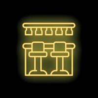 Neon sign showing bar counter with stools shining yellow light vector