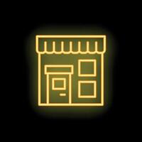 Yellow neon sign showing a store front with awning vector