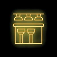 Glowing neon sign of bar counter with high chairs on brick wall background vector