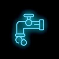 Blue neon sign of a leaking faucet on a black background vector