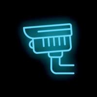 Blue neon cctv camera glowing on black background vector