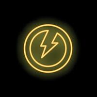Neon yellow lightning bolt glowing inside a circle on black background vector