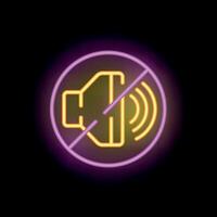 Neon sign showing speaker with line through it for no noise vector