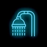 Blue neon shower head running water icon on black background vector