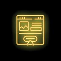 Neon yellow landing page with cursor clicking icon vector