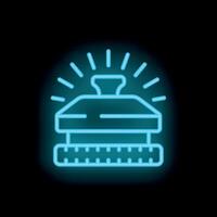 Neon sign of a hotel reception bell giving a service signal with light rays coming out from it vector