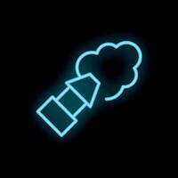 Neon style icon of rocket launching into space with smoke trail vector