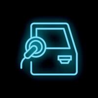 Neon icon of a smart car door being unlocked remotely vector