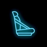 Glowing neon icon of a car seat with seatbelt fastened on black background vector