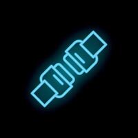 Blue neon icon of seat belt fastened on black background vector