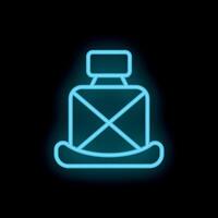 Blue neon sign of car seat with seatbelt fastened on black background vector