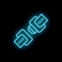 Blue neon icon of seat belt fastened on black background vector