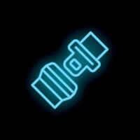 Blue neon icon of a seat belt buckle fastened on black background vector