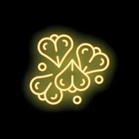 Yellow neon heart shaped clover with four leaves glowing on black background vector